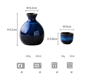 KINGLANG Household Japanese Sake Set Blue Mini Ceramic Flask Decoration Furnishings Floral Accessories Hip Flask