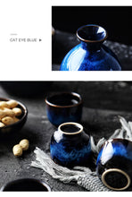 Load image into Gallery viewer, KINGLANG Household Japanese Sake Set Blue Mini Ceramic Flask Decoration Furnishings Floral Accessories Hip Flask