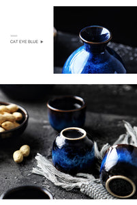 KINGLANG Household Japanese Sake Set Blue Mini Ceramic Flask Decoration Furnishings Floral Accessories Hip Flask