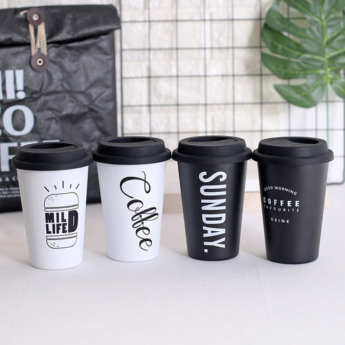 Coffee Mugs Thickened Stainless Steel Coffee Mugs Tea Cups Big Travel Mug Camping Mug Coffee Cup With Cup Sleeve Lid Straw 450ml