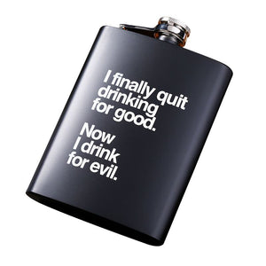 black-matte flask : cynical, mordant text