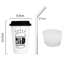 Load image into Gallery viewer, Coffee Mugs Thickened Stainless Steel Coffee Mugs Tea Cups Big Travel Mug Camping Mug Coffee Cup With Cup Sleeve Lid Straw 450ml