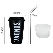 Load image into Gallery viewer, Coffee Mugs Thickened Stainless Steel Coffee Mugs Tea Cups Big Travel Mug Camping Mug Coffee Cup With Cup Sleeve Lid Straw 450ml