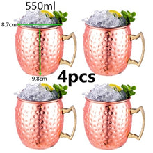 Load image into Gallery viewer, 4 Pieces 550ml 18 Ounces Hammered Copper Plated Moscow Mule Mug Beer Cup Coffee Cup Mug Copper Plated