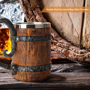 Personality Simulation Crude Wood Drinking Mug  Double Wall Insulated Drinking Cup Resin Stainless Steel Liner Beer Cups