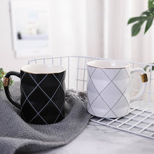 Load image into Gallery viewer, Nordic Golden Black and White Grid Geometry Ceramic Coffee Mug Porcelain Juice Drinking Cup Coffee Milk Tea Cup