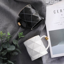 Load image into Gallery viewer, Nordic Golden Black and White Grid Geometry Ceramic Coffee Mug Porcelain Juice Drinking Cup Coffee Milk Tea Cup