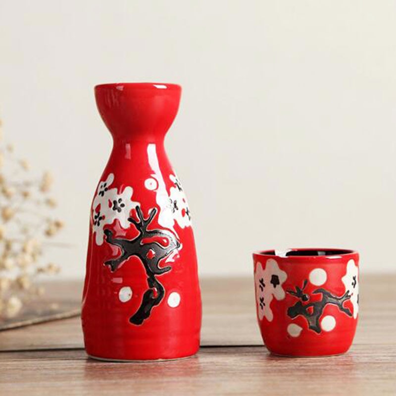 Japanese Sake Set Hand Painted Sake Pot With 4 Cups Tableware Wine Pot Suit Gift  Kitchen Dining Bar