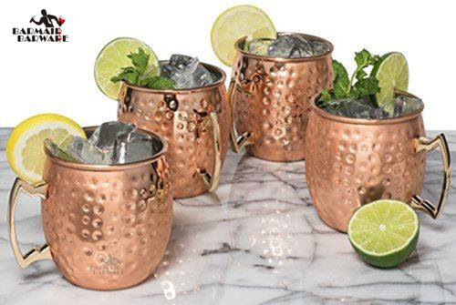 4 Pieces 550ml 18 Ounces Hammered Copper Plated Moscow Mule Mug Beer Cup Coffee Cup Mug Copper Plated